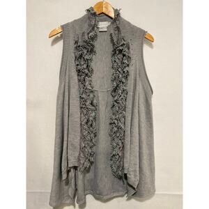 ADORE Womens Gray Ruffled Lace‎ Trim Sleeveless Cardigan Vest Sweater M Boho